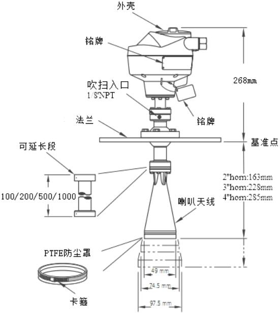 Rada-22高頻脈沖雷達(dá)料位計(jì)尺寸