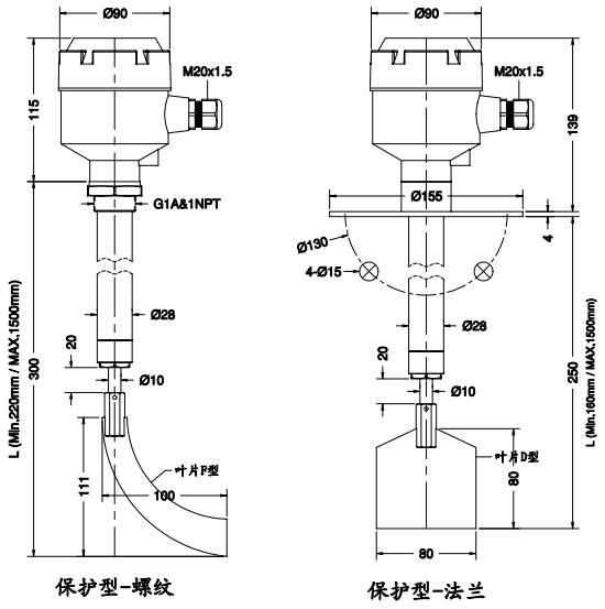 Spin-11P保護(hù)型阻旋料位開關(guān)尺寸